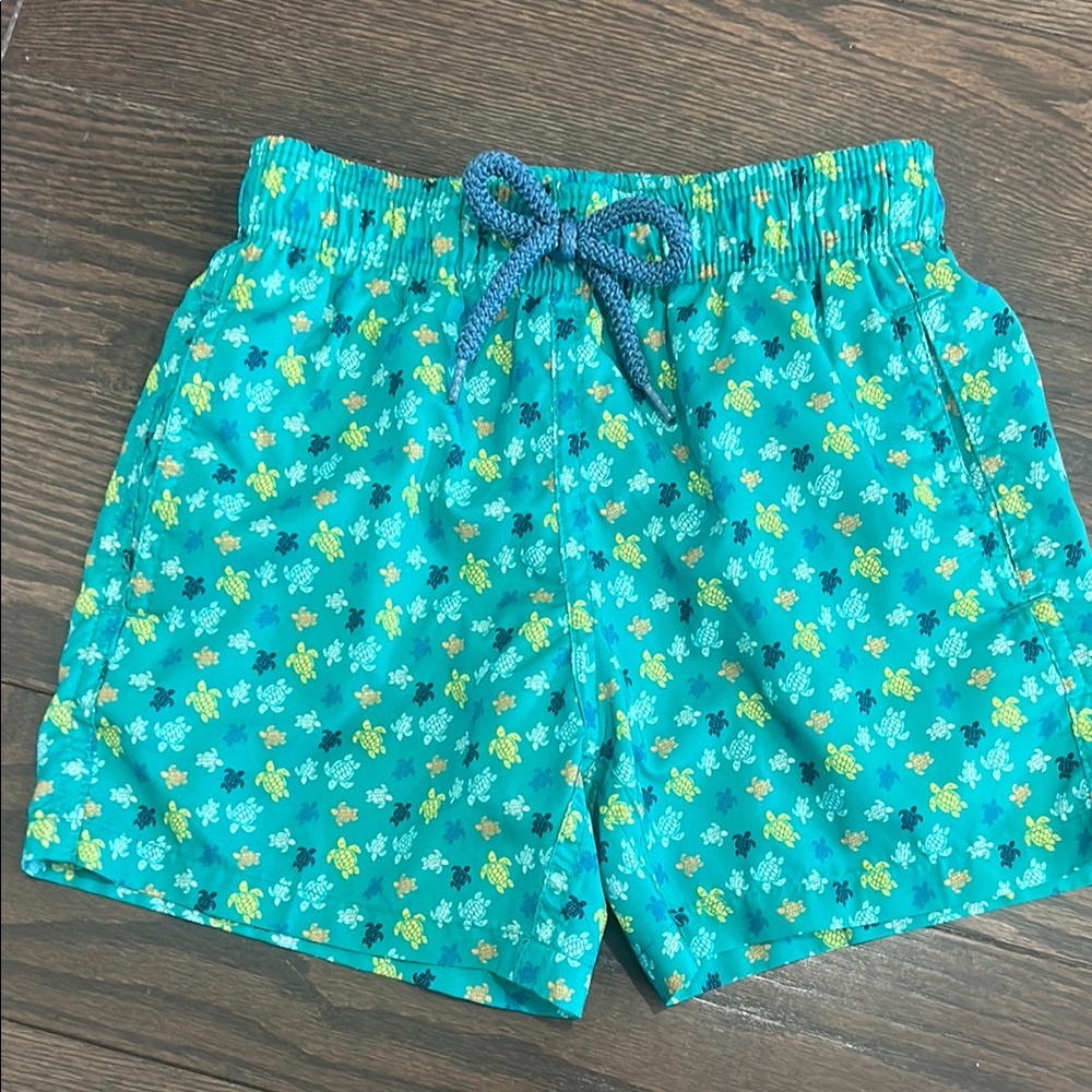 Vilebrequin Kids Swim Trunks - Teal with Yellow and White Turtles